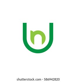 initial letter logo un, nu, n inside u rounded lowercase green flat