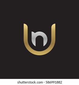 initial letter logo un, nu, n inside u rounded lowercase logo gold silver