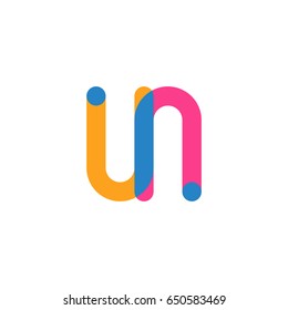 Initial letter logo UN overlapping round line, yellow blue magenta