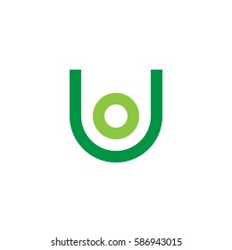 initial letter logo uo, ou, o inside u rounded lowercase green flat