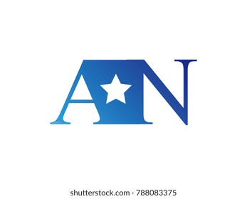 Initial letter logo AN uppercase blue template with star