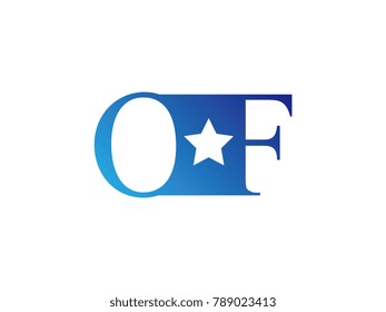 Initial letter logo OF uppercase blue template with star