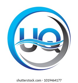 initial letter logo UQ company name blue and grey color on circle and swoosh design. vector logotype for business and company identity.