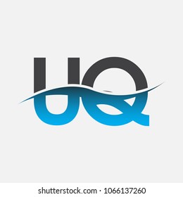 Initial letter logo UQ company name blue and black color swoosh design. vector logotype for business and company identity.