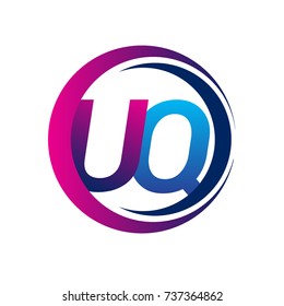initial letter logo UQ company name blue and magenta color on circle and swoosh design. vector logotype for business and company identity.