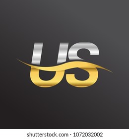 initial letter logo US company name gold and silver color swoosh design. vector logotype for business and company identity.