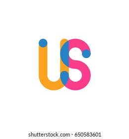 Initial letter logo US overlapping round line, yellow blue magenta