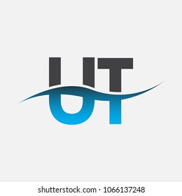 Initial letter logo UT company name blue and black color swoosh design. vector logotype for business and company identity.