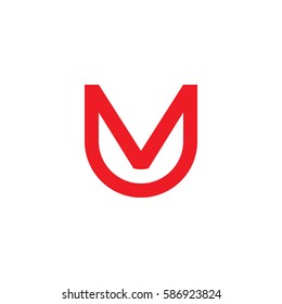 initial letter logo uv, vu, v inside u rounded lowercase red flat