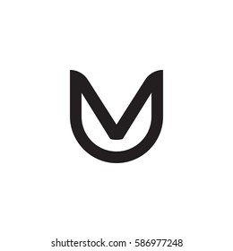 initial letter logo uv, vu, v inside u rounded lowercase black monogram