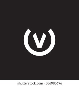 initial letter logo uv, vu, v inside u rounded lowercase white black background