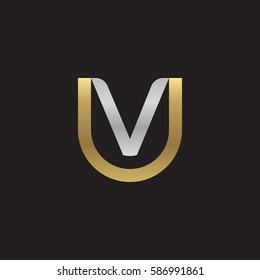 initial letter logo uv, vu, v inside u rounded lowercase logo gold silver