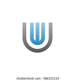 initial letter logo uw, wu, w inside u rounded lowercase blue gray