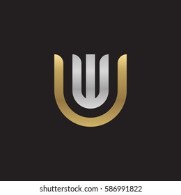 initial letter logo uw, wu, w inside u rounded lowercase logo gold silver