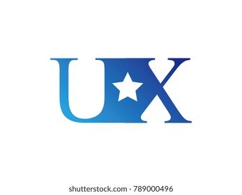 Initial letter logo UX uppercase blue template with star