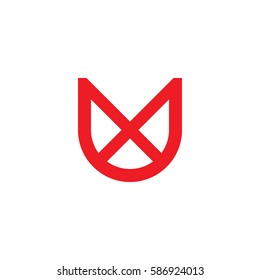 initial letter logo ux, xu, x inside u rounded lowercase red flat