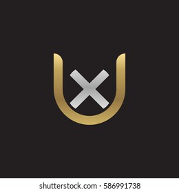 initial letter logo ux, xu, x inside u rounded lowercase logo gold silver