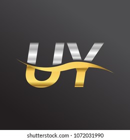 initial letter logo UY company name gold and silver color swoosh design. vector logotype for business and company identity.