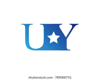Initial letter logo UY uppercase blue template with star