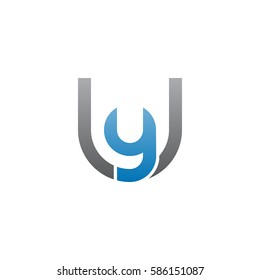 initial letter logo uy, yu, y inside u rounded lowercase blue gray