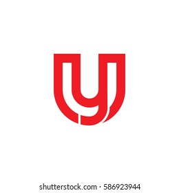 initial letter logo uy, yu, y inside u rounded lowercase red flat