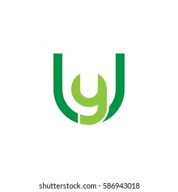 initial letter logo uy, yu, y inside u rounded lowercase green flat