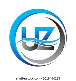 initial letter logo UZ company name blue and grey color on circle and swoosh design. vector logotype for business and company identity.