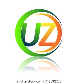 initial letter logo UZ company name green and orange color on circle and swoosh design. vector logotype for business and company identity.