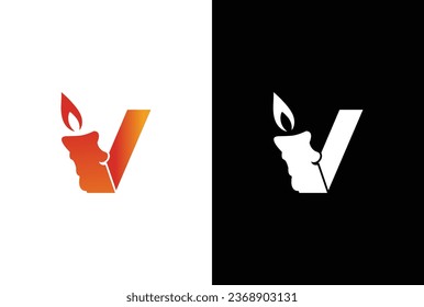 Initial letter logo V candle logo design. V candle logo Vector Icon. Candle logo vector illustration design.