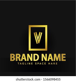 Initial Letter Logo V. Inside the square. A charming logo design element. Gold letters Isolated with black background. Suitable for business, consulting group companies.