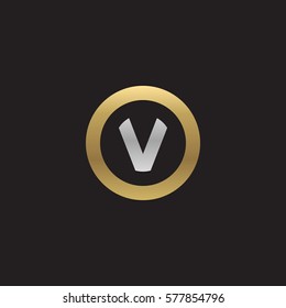 initial letter logo v inside circle shape, ov, vo, v inside o rounded lowercase logo gold silver
