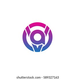 initial letter logo va, av, a inside v rounded lowercase purple pink