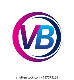 initial letter logo VB company name blue and magenta color on circle and swoosh design. vector logotype for business and company identity.