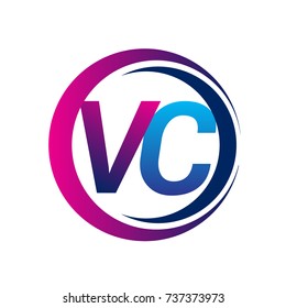 initial letter logo VC company name blue and magenta color on circle and swoosh design. vector logotype for business and company identity