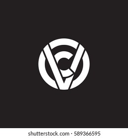 initial letter logo vc, cv, c inside v rounded lowercase white black background