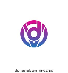 initial letter logo vd, dv, d inside v rounded lowercase purple pink