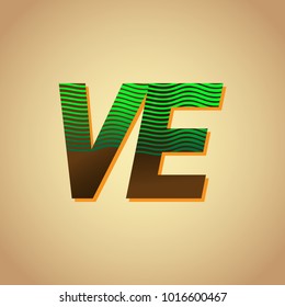 initial letter logo VE colored green and brown with striped composition, Vector logo design template elements for your business or company identity