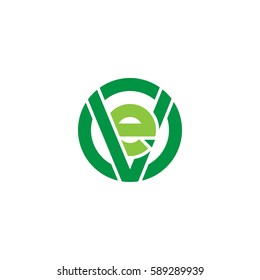 initial letter logo ve, ev, e inside v rounded lowercase green flat