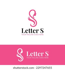 Initial Letter Logo Vector Design S shape beautiful woman silhouette, skincare logo, spa logo, health logo