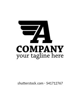 Initial Letter A Logo With Vector Wings Icon Black