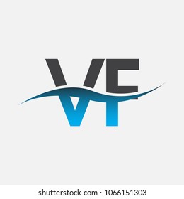 Initial letter logo VF company name blue and black color swoosh design. vector logotype for business and company identity.