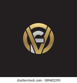 initial letter logo vf, fv, f inside v rounded lowercase logo gold silver