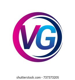 initial letter logo VG company name blue and magenta color on circle and swoosh design. vector logotype for business and company identity.