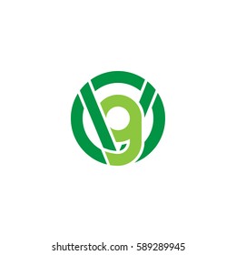 initial letter logo vg, gv, g inside v rounded lowercase green flat