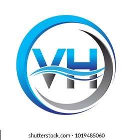 initial letter logo VH company name blue and grey color on circle and swoosh design. vector logotype for business and company identity.
