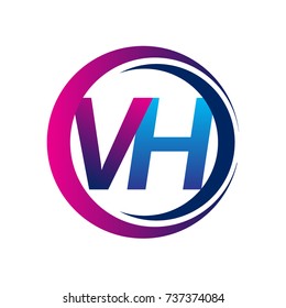 initial letter logo VH company name blue and magenta color on circle and swoosh design. vector logotype for business and company identity.