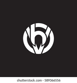 initial letter logo vh, hv, h inside v rounded lowercase white black background