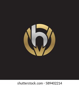 initial letter logo vh, hv, h inside v rounded lowercase logo gold silver