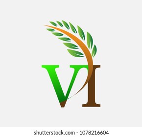 initial letter logo VI, Agriculture wheat Logo Template vector icon design colored green and brown.