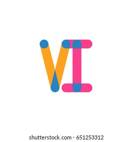 Initial letter logo VI overlapping round line, yellow blue magenta